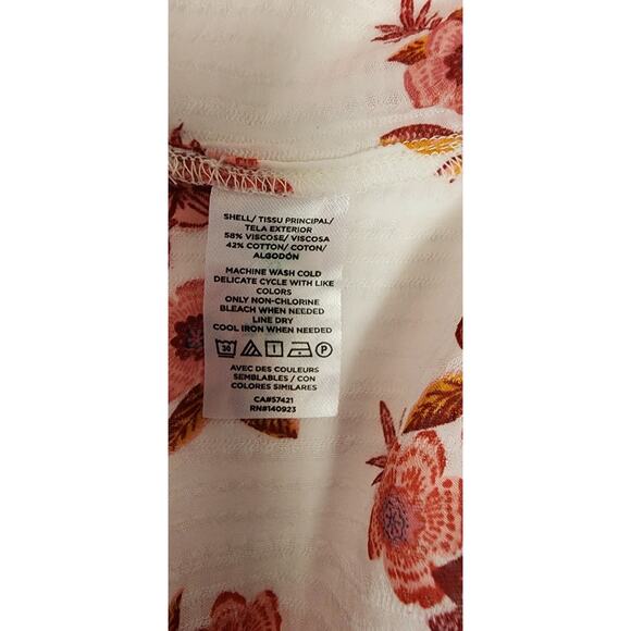 Loft Zinnia Ruffle Sleeve Split Neck Shell Red/Cream Size Large - Picture 10 of 10